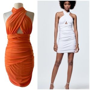Zara draped halter wrap mini dress, ORANGE